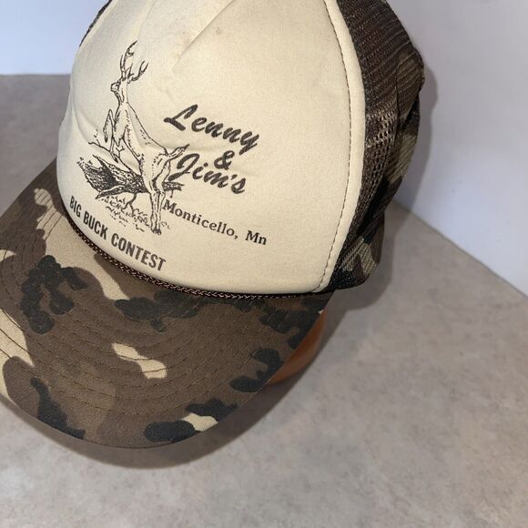 Vtg Deer hunting camo hat Men Snapback Lenny Jim’s Big Buck Contest Cap San Sun - Picture 4 of 13